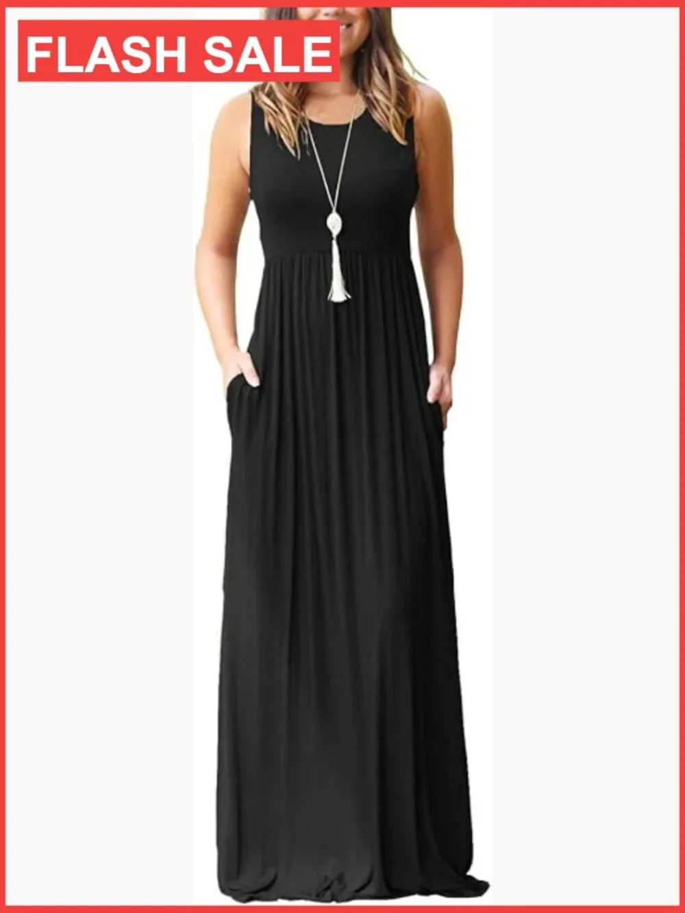 Women's Loose Plain Maxi Dress with Pockets Sleeveless Casual Long Dress
